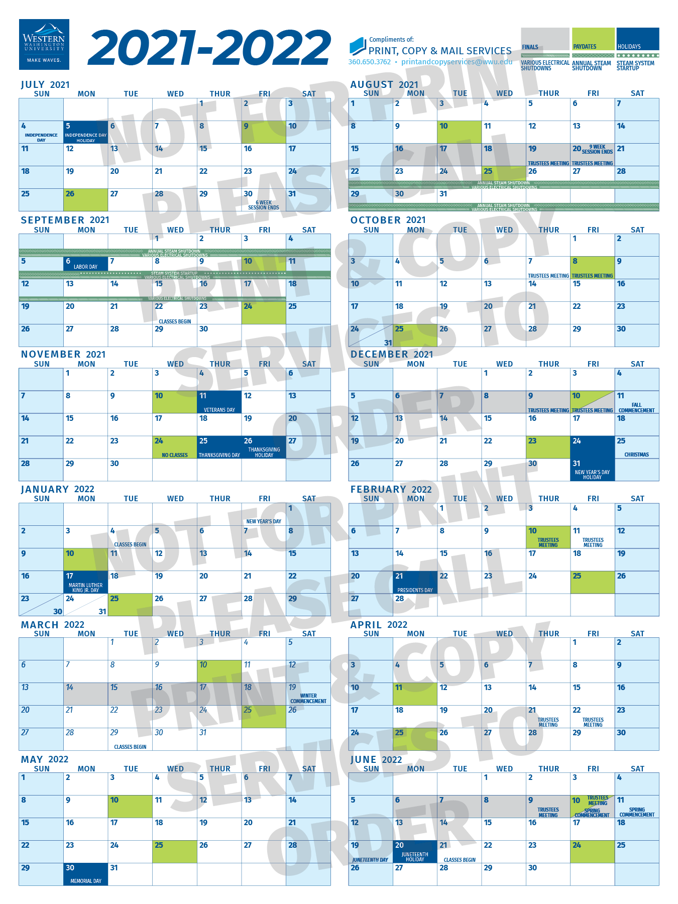 Western Washington University Academic Calendar Customize and Print